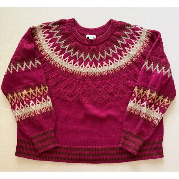 Sundance Sweaters - Sundance Women's XL Pink Fair Isle Cotton Wool Blend Sweater Nordic Gold